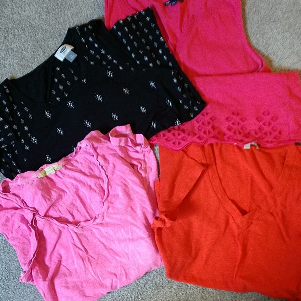 Gap coral t, on black, gap orange sat loft pink ss